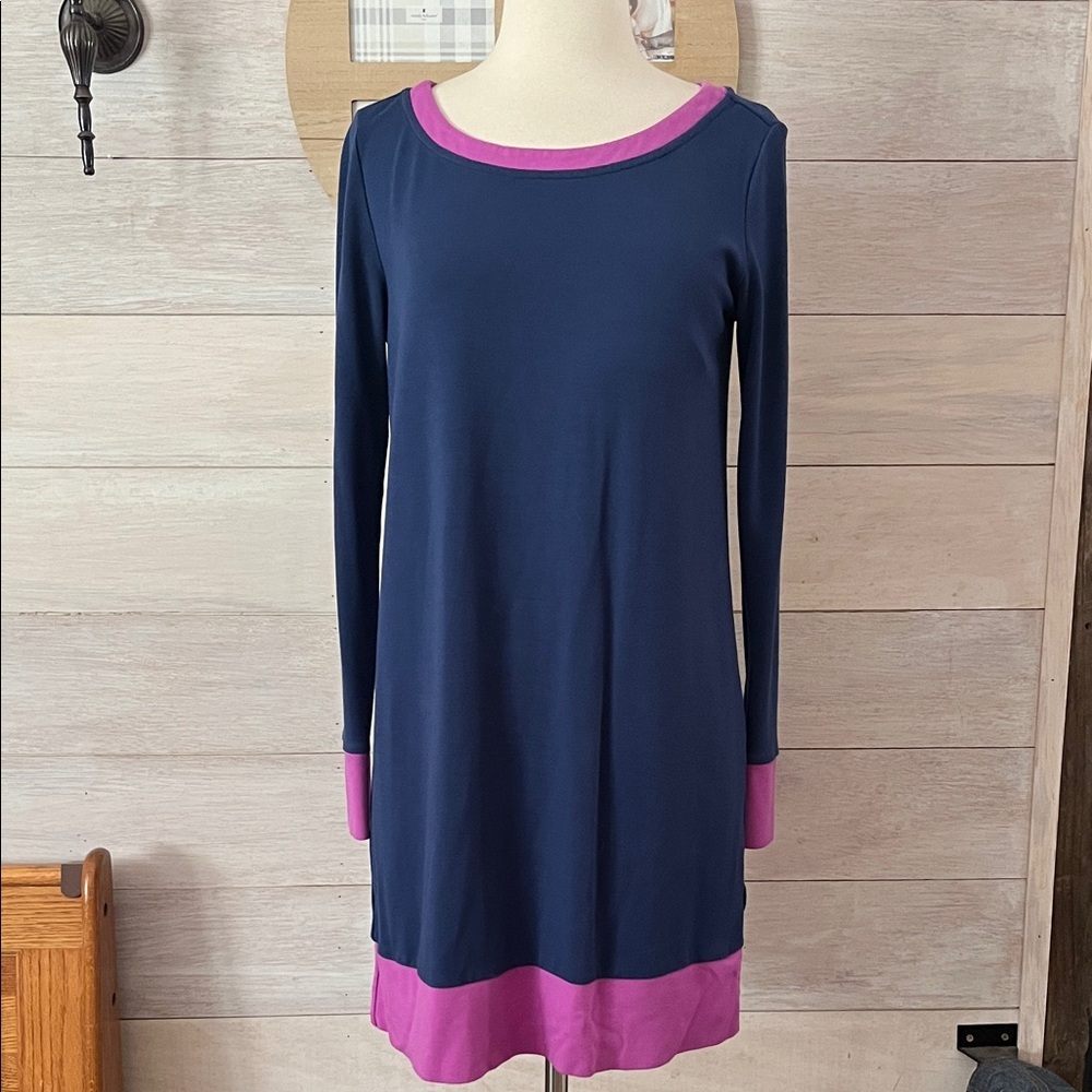 Southern Tide Navy and Purple Long Sleeve Dress S